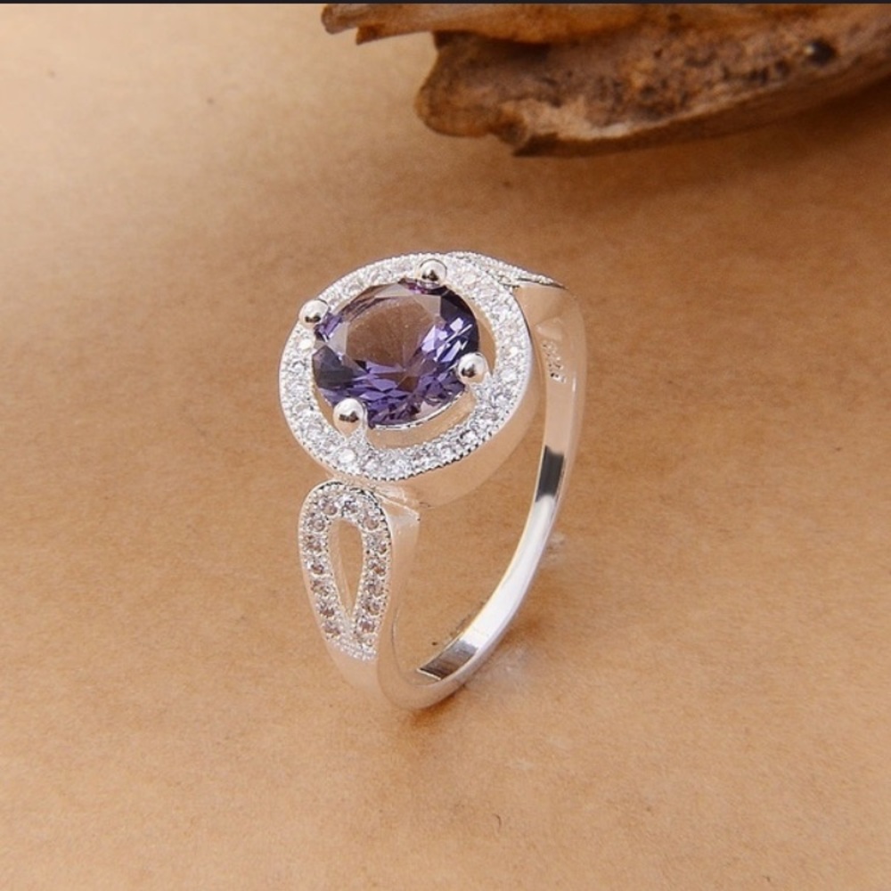 Sterling Silver Amethyst CZ Round Cut Ring - Picture 7 of 7